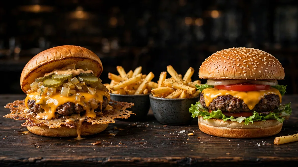 Två olika burgare sida vid sida med pommes – Bastard Burgers vs MAX prisjämförelse 2026