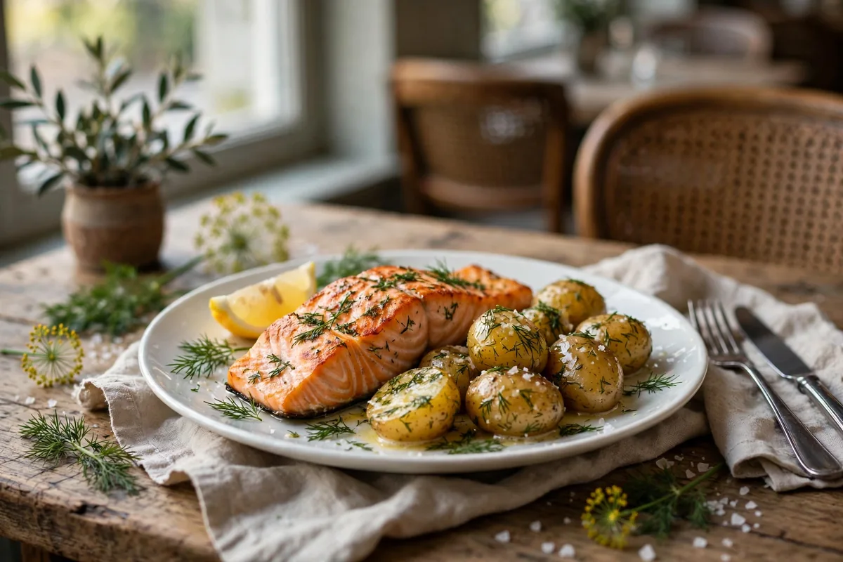 Dagens lunch i Göteborg – stekt lax med dillpotatis 2026