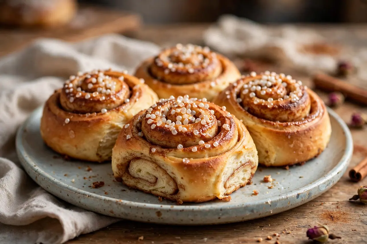 Nygräddade kanelbullar på fat – kanelbulle pris 2026