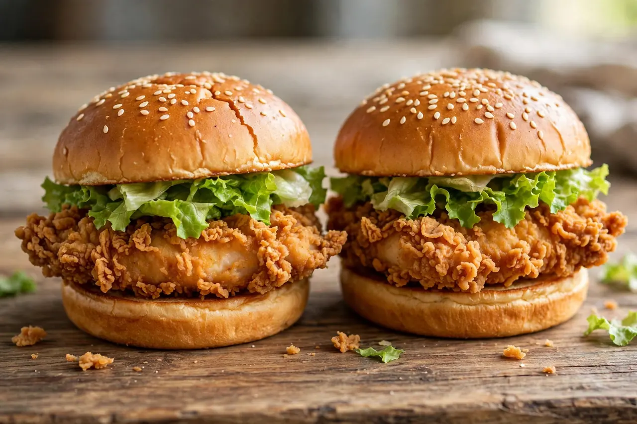Två krispiga kycklingburgare sida vid sida – KFC vs Burger King priser 2026