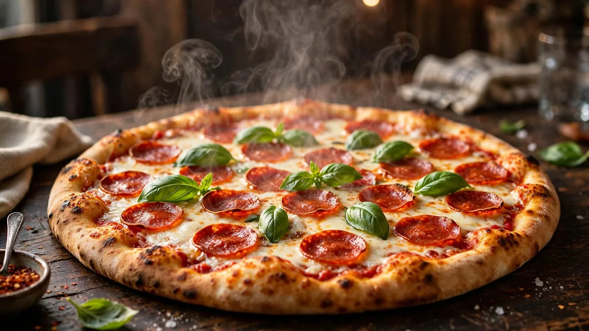Pepperoni-pizza på träbord – Pizza Hut prisguide 2026