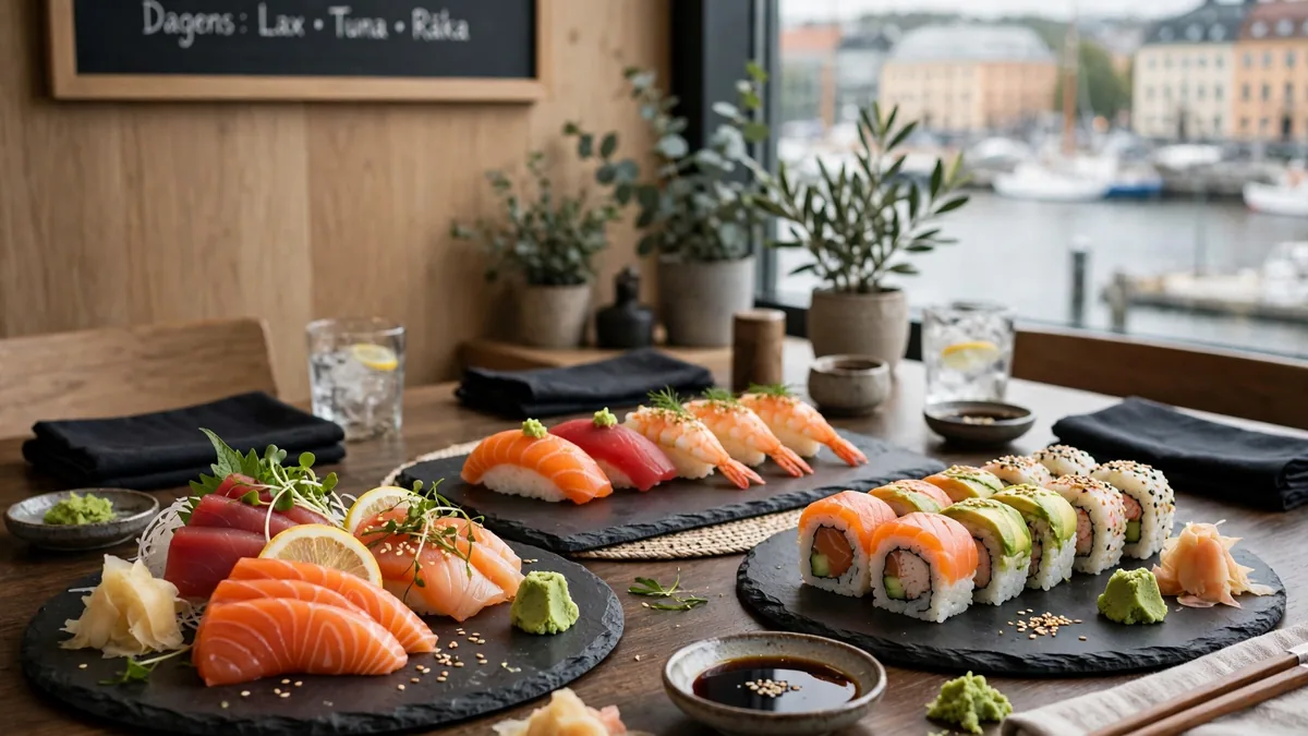 Sushi i Göteborg – nigiri, makirullar och sashimi serverade på fat