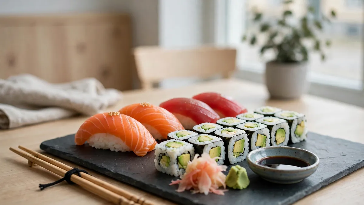 Sushi i Lund – nigiri och makirullar på ett fat
