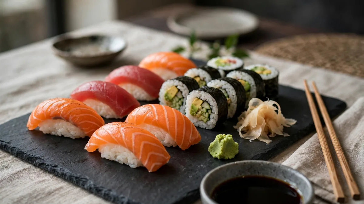 Sushi i Uppsala – nigiri och makirullar på ett serveringsfat